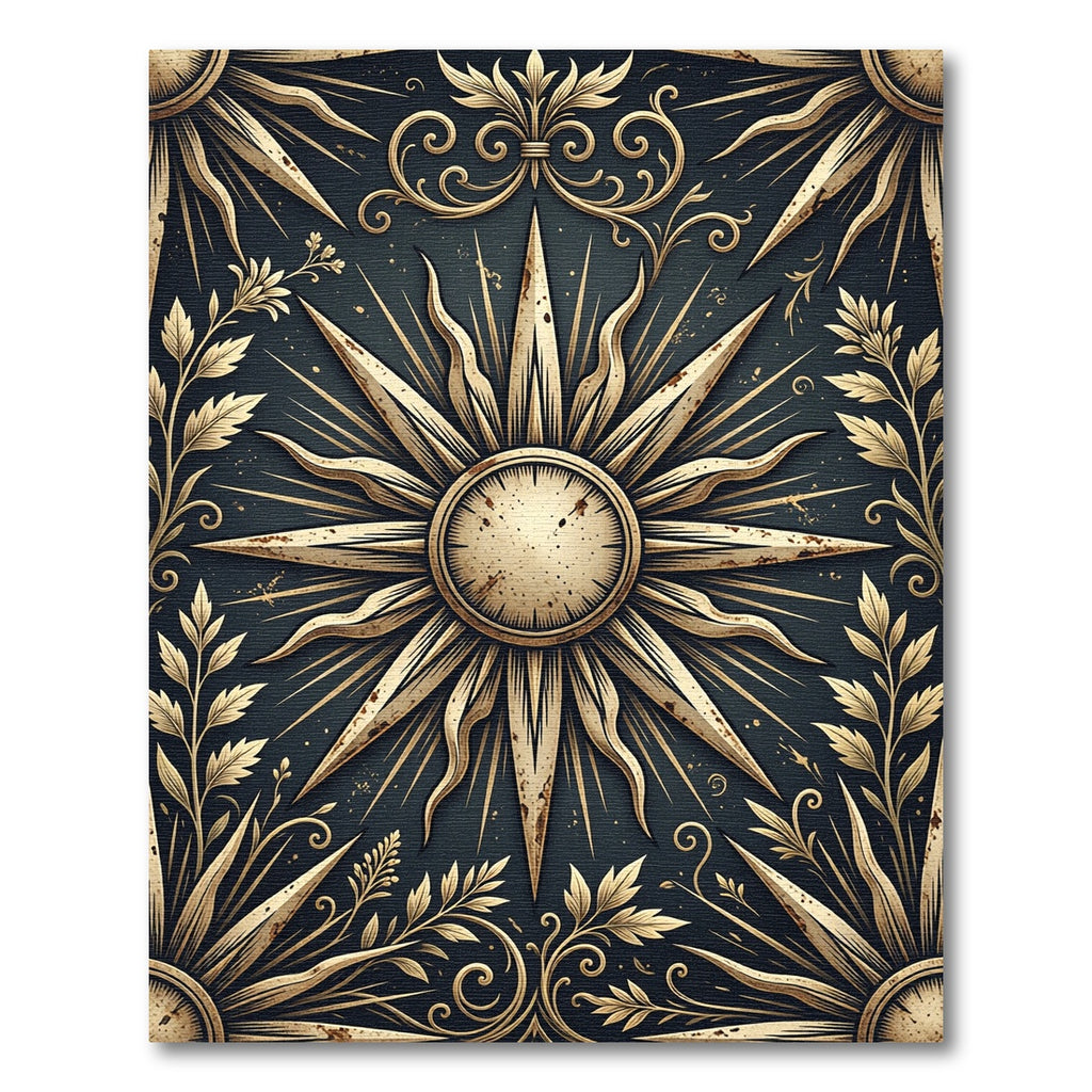 Golden Celestial Sun Medallion Flourish Rug