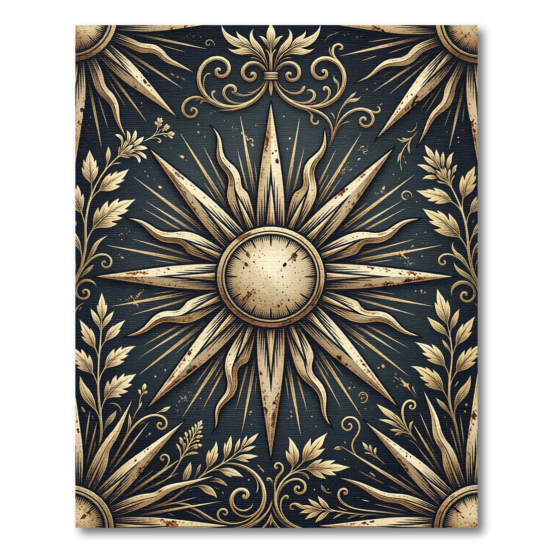 Golden Celestial Sun Medallion Flourish Rug