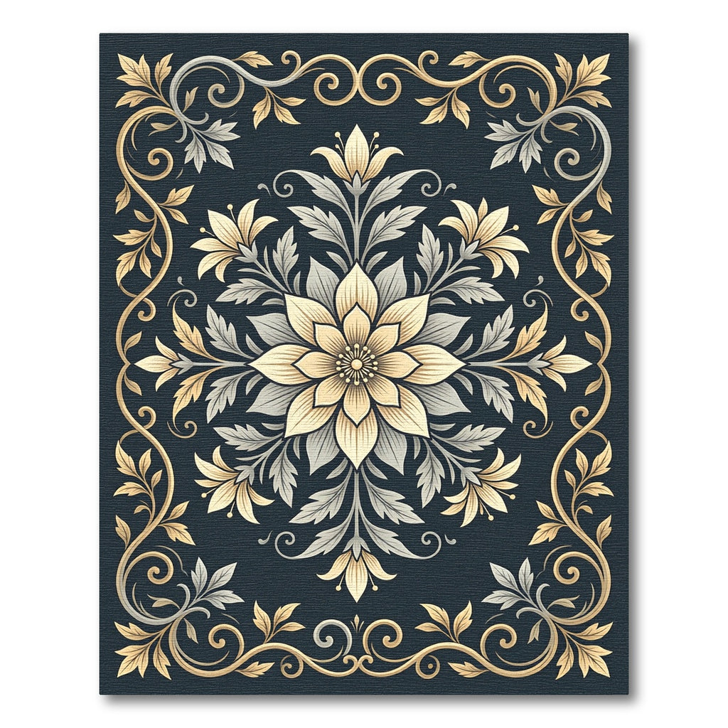 Elegant Golden Floral Scrollwork Rug