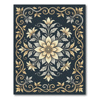 Elegant Golden Floral Scrollwork Rug