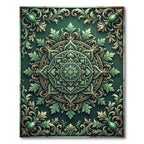 Ornate Emerald Leaf Scrollwork Rug