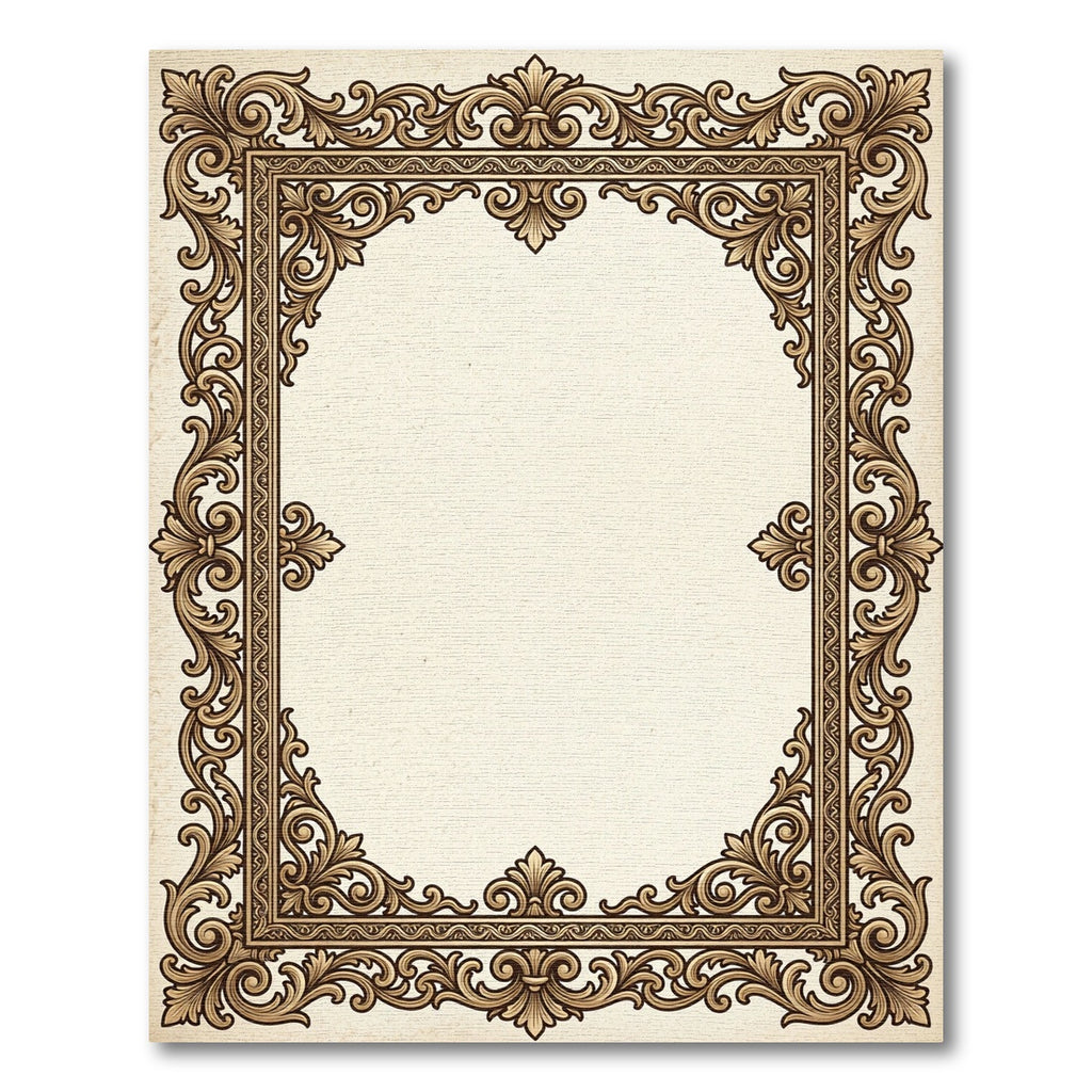 Ornate Gold Scrolling Acanthus Leaf Frame Rug
