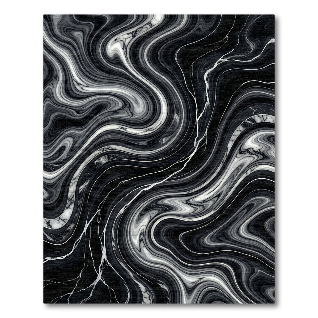 Black White Swirling Marble Vein Rug