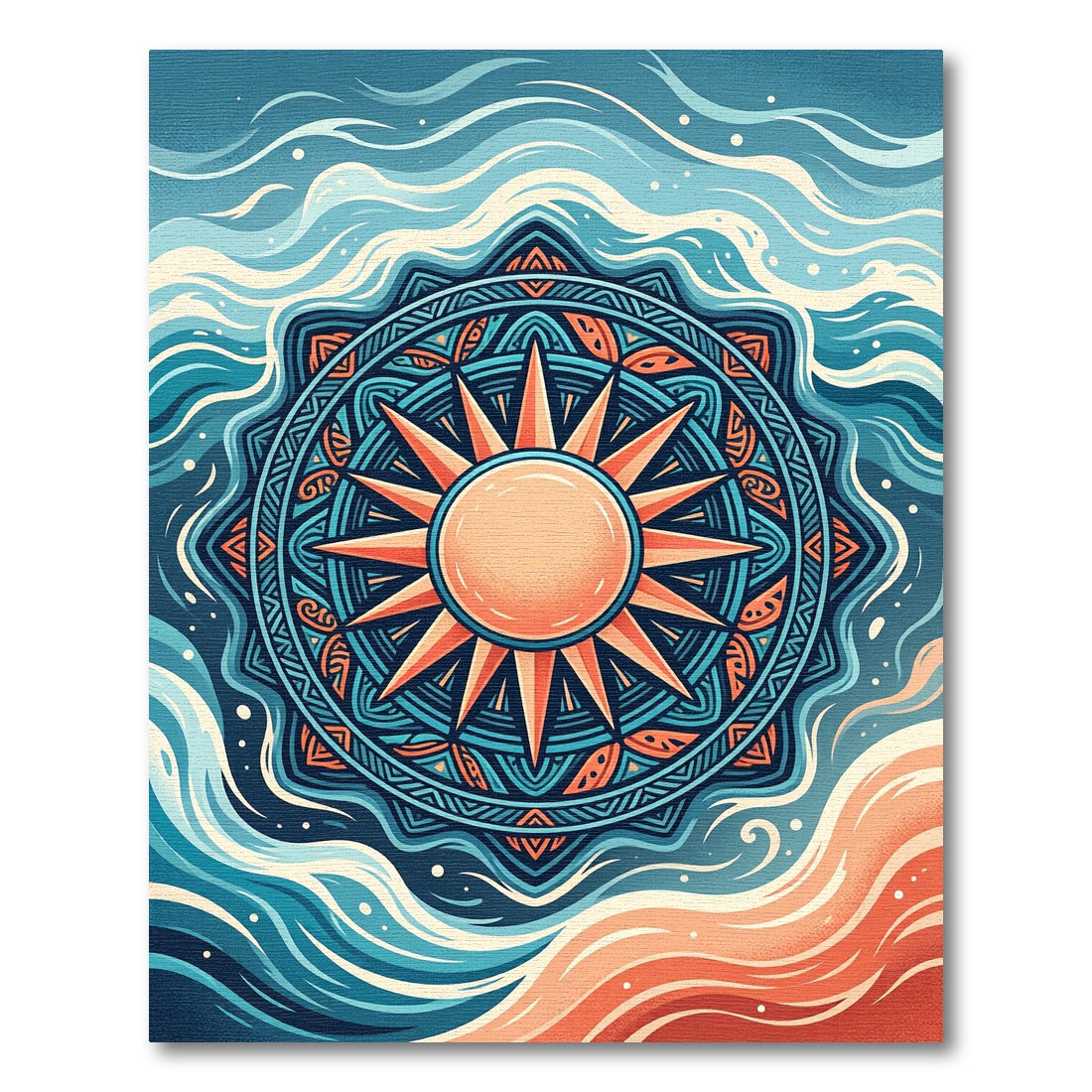 Radiant Solar Mandala Coastal Wave Art Rug