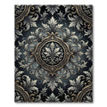 Elegant Charcoal Silver Damask Scroll Medallion Rug