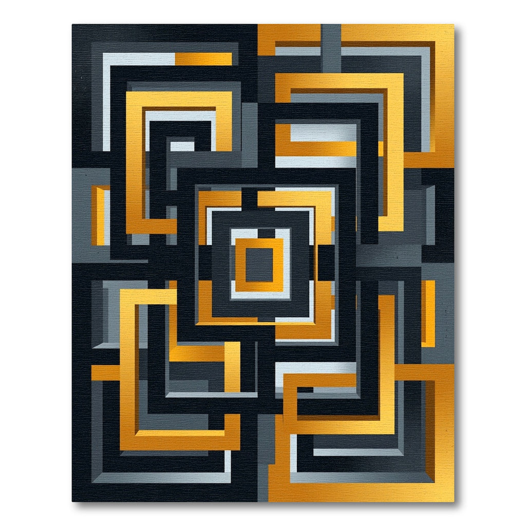 Golden Black Geometric Labyrinth Rug
