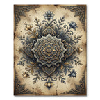 Antique Gold Navy Floral Medallion Rug