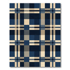 Modern Navy and Cream Plaid Grid Rug