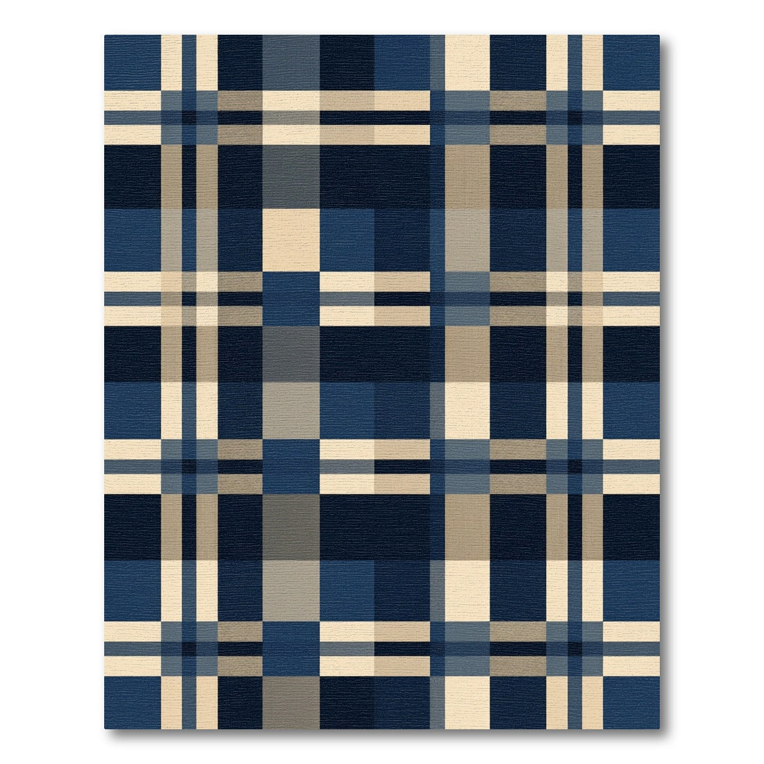 Modern Navy and Cream Plaid Grid Rug
