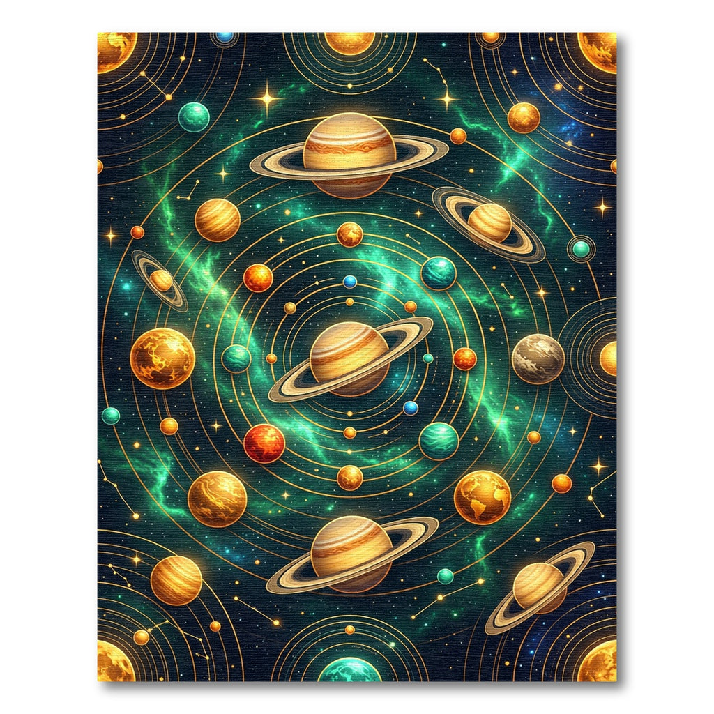 Celestial Orbits Golden Solar System Rug