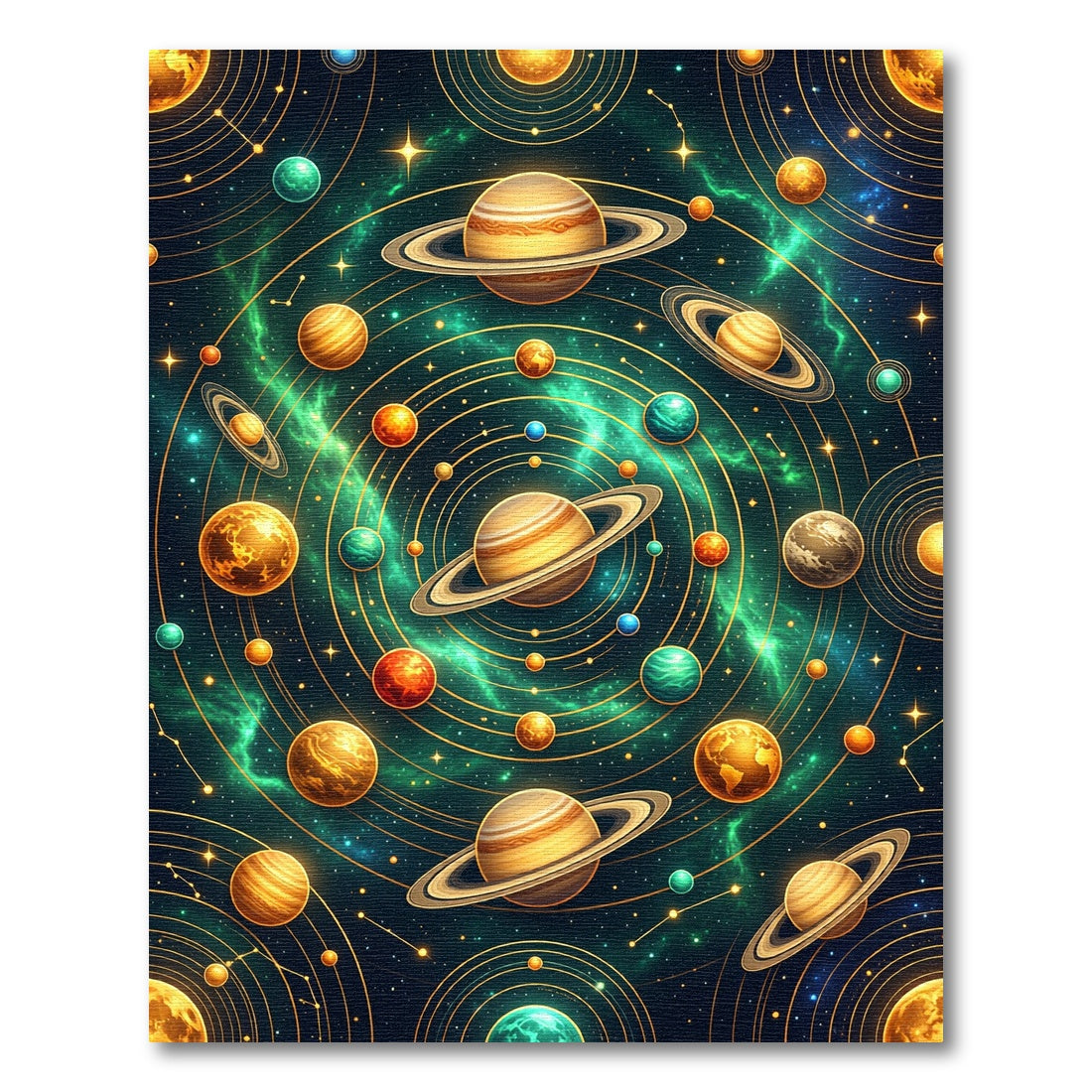 Celestial Orbits Golden Solar System Rug