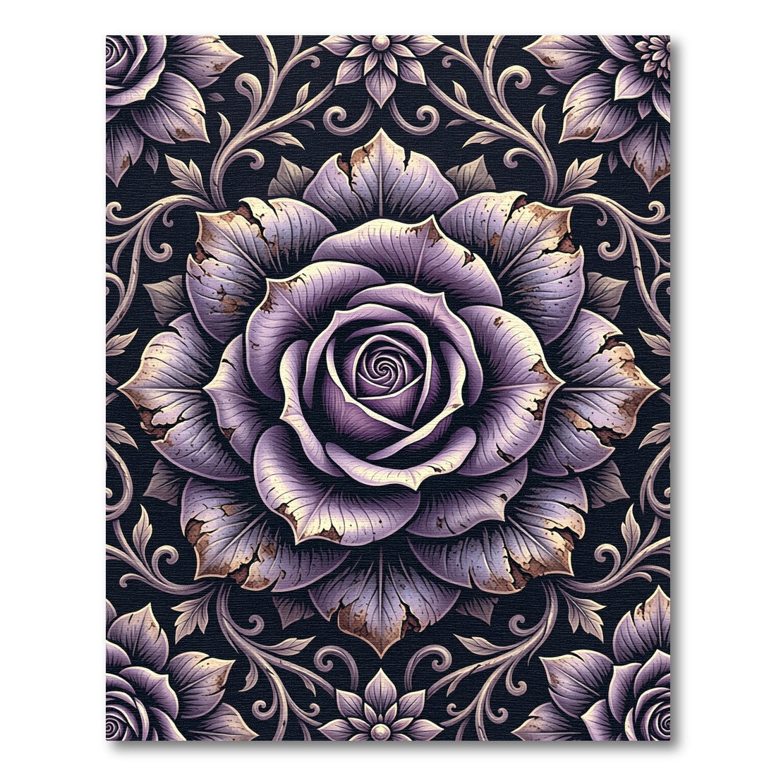 Vintage Mauve Gothic Rose Medallion Rug