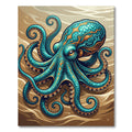Intricate Teal and Gold Octopus Rug