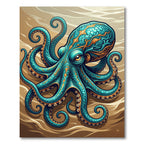 Intricate Teal and Gold Octopus Rug