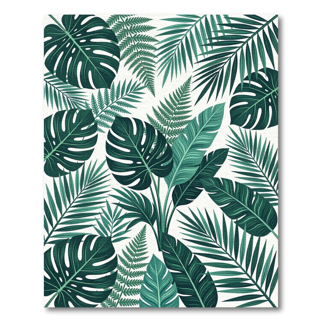 Deep Green Tropical Leaf Collage Rug