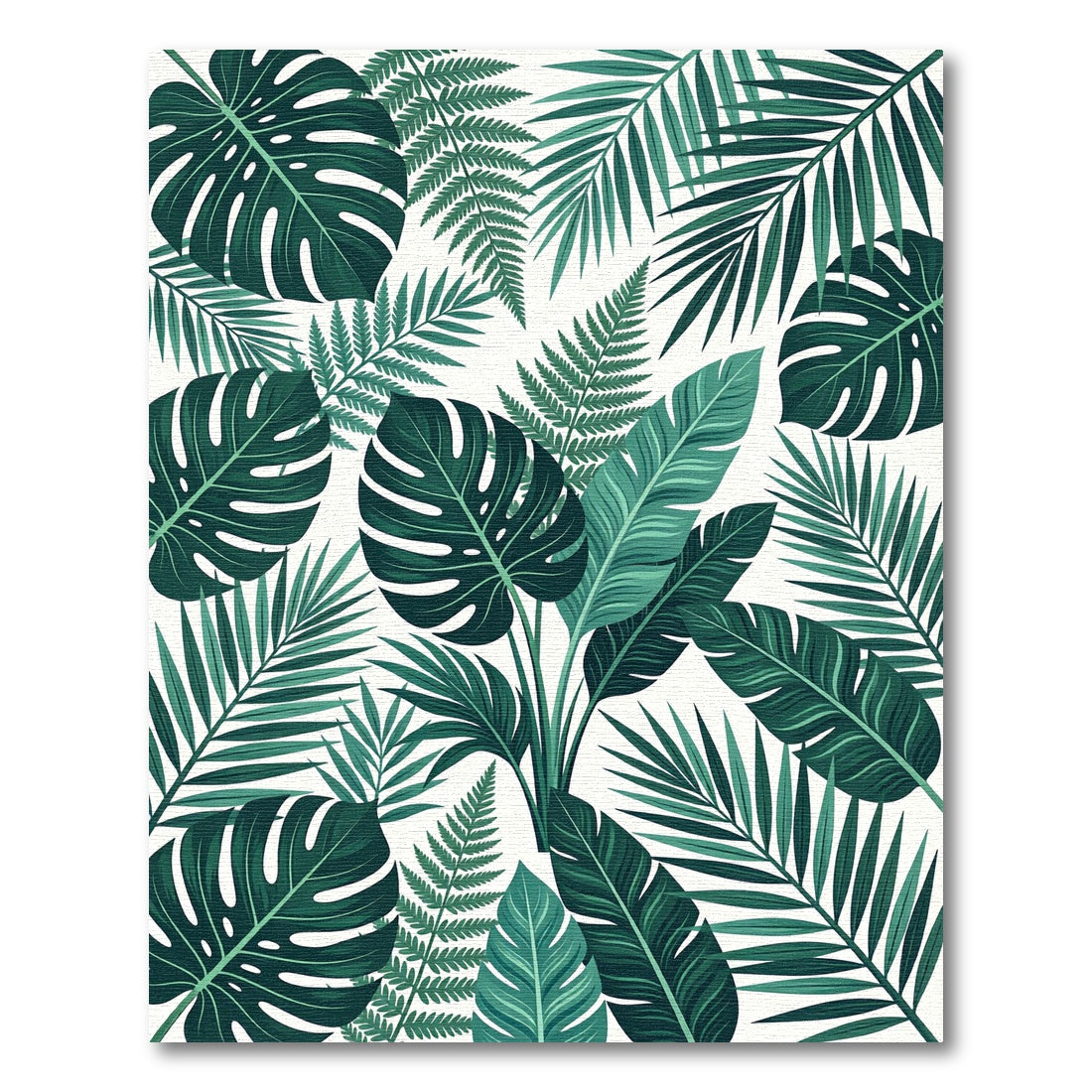 Deep Green Tropical Leaf Collage Rug