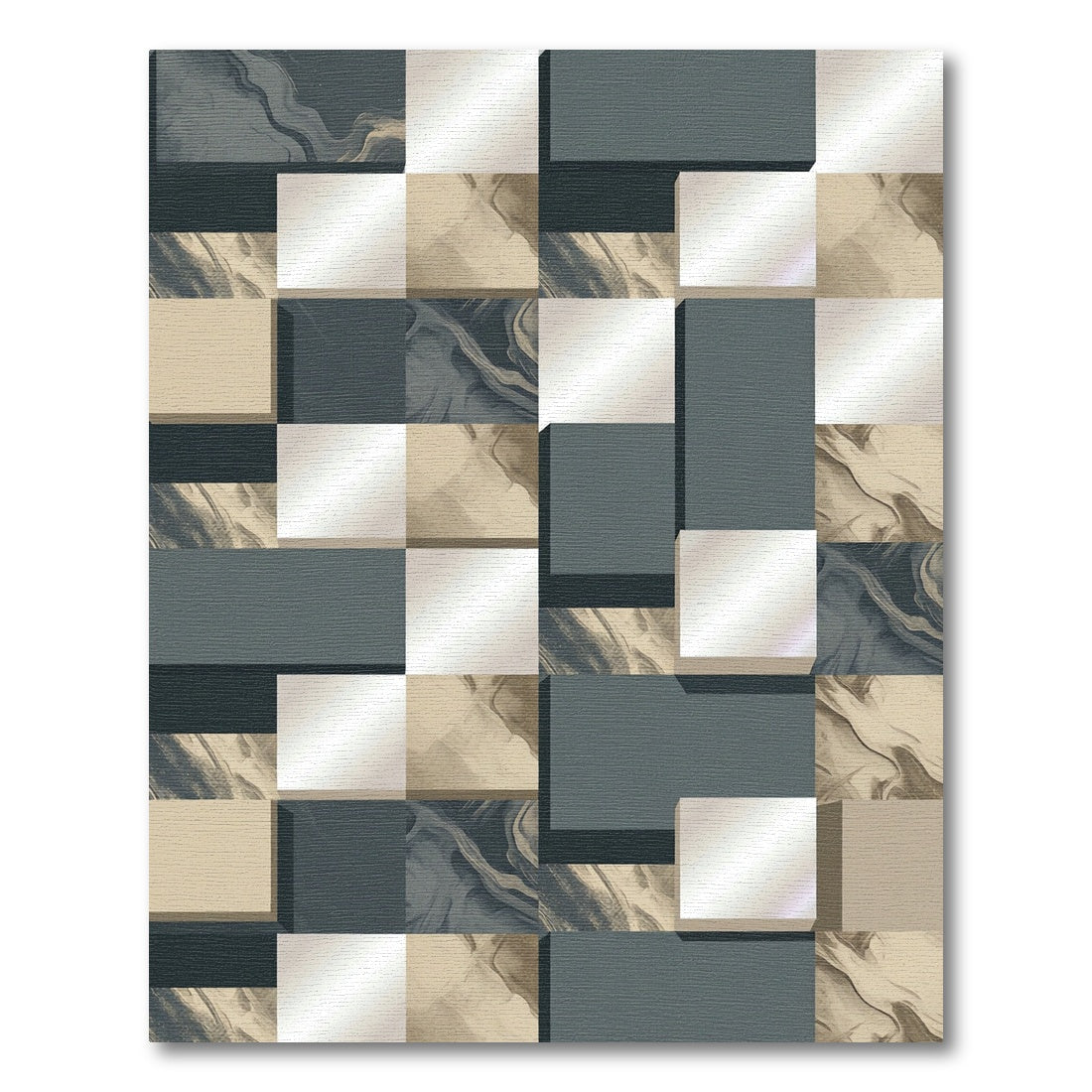 Abstract Marble Geometric Blocks Rug