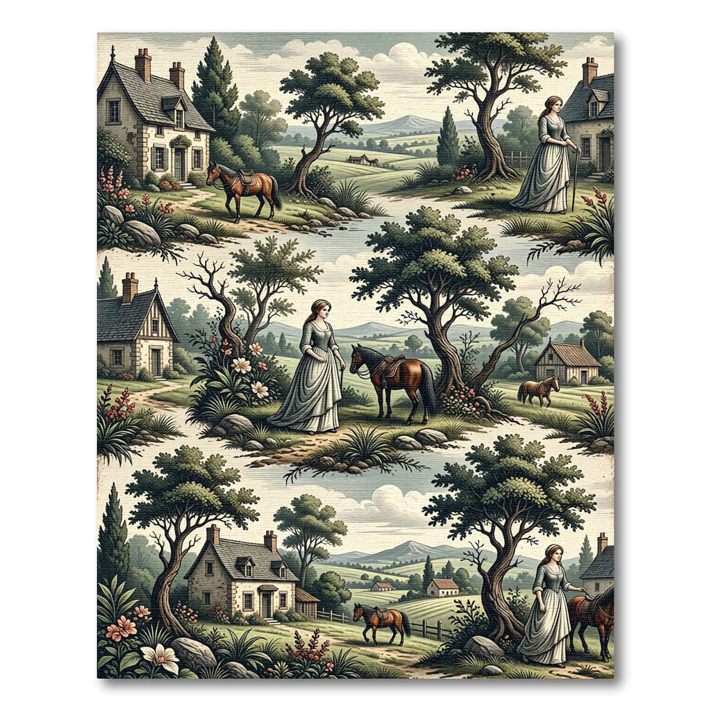 Pastoral Countryside Woman With Horse Scene Rug