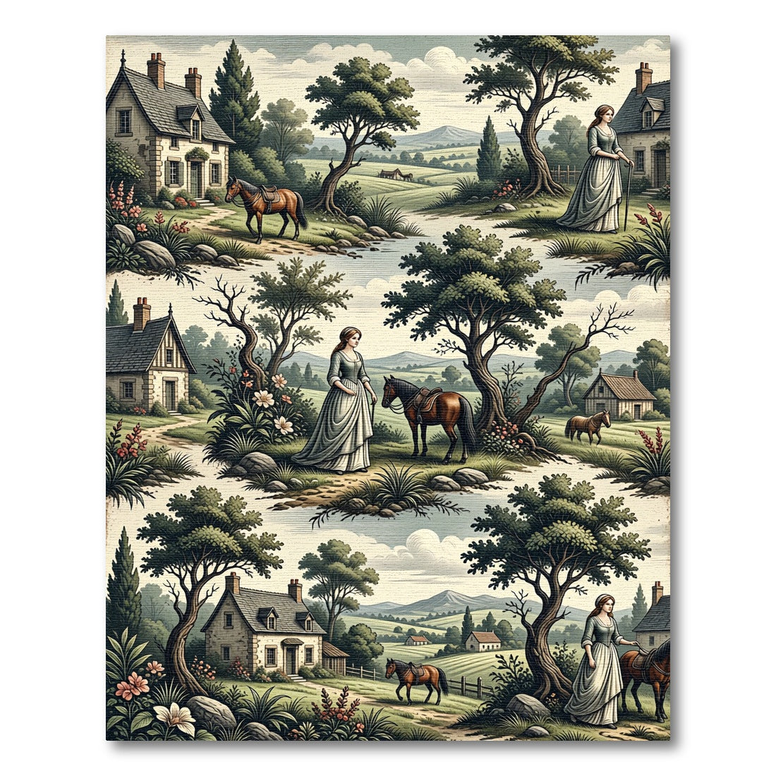 Pastoral Countryside Woman With Horse Scene Rug
