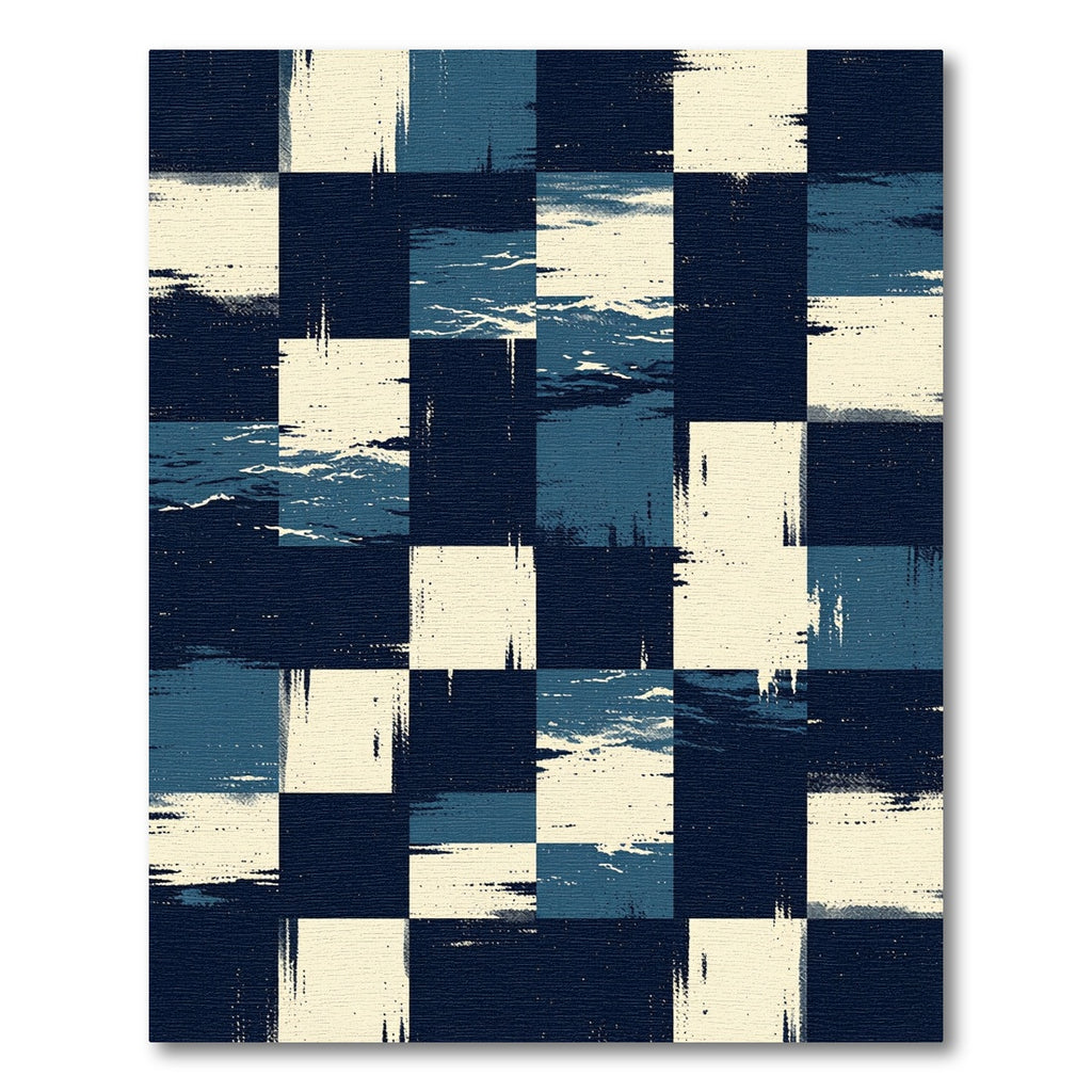 Abstract Indigo Navy Checkered Textured Area Rug