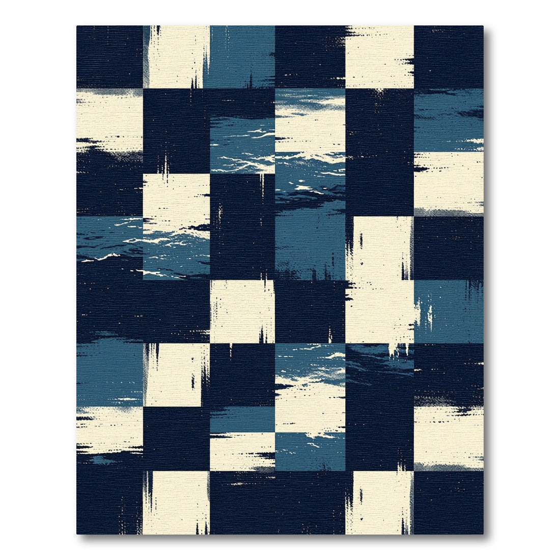 Abstract Indigo Navy Checkered Textured Area Rug