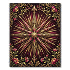 Gilded Crimson Filigree Star Floral Rug