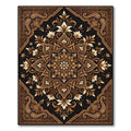 Ornate Golden Floral Black Damask Rug