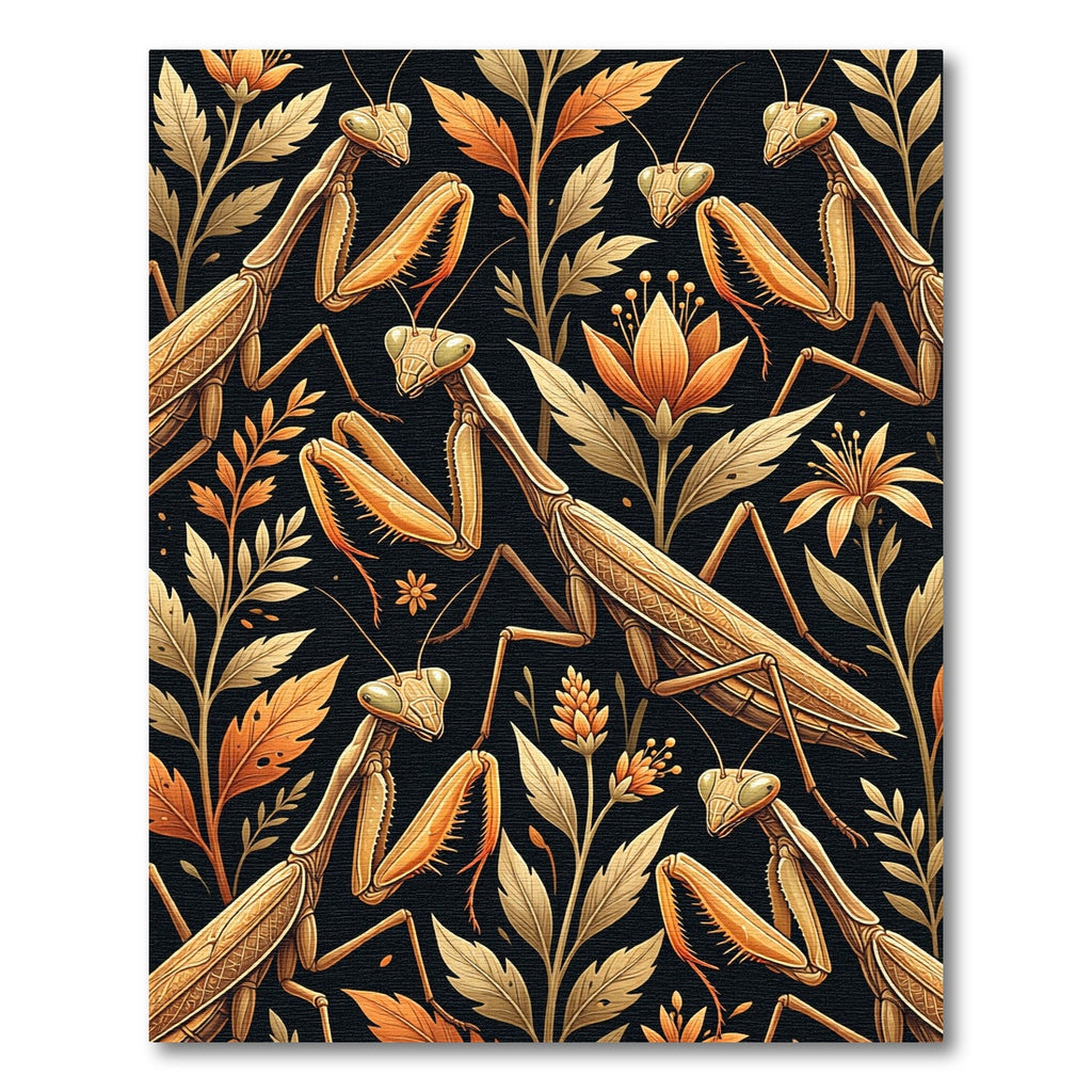 Golden Mantis Insect Botanical Art Rug