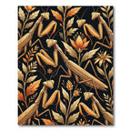 Golden Mantis Insect Botanical Art Rug