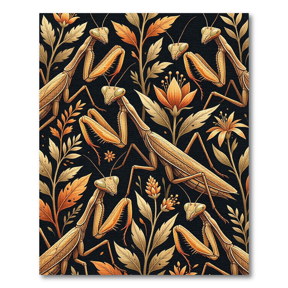 Golden Mantis Insect Botanical Art Rug