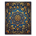 Ornate Golden Blue Floral Medallion Rug