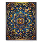 Ornate Golden Blue Floral Medallion Rug