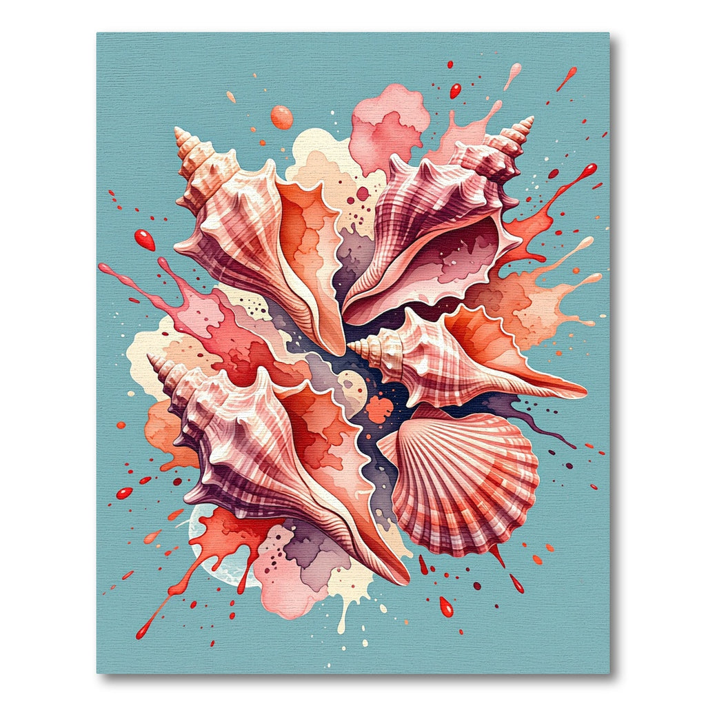 Coastal Coral Seashell Watercolor Splash Rug
