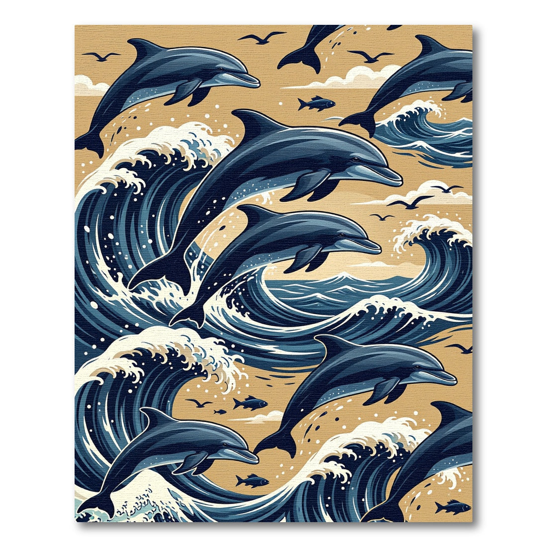 Dynamic Blue Dolphin Ocean Swells Rug