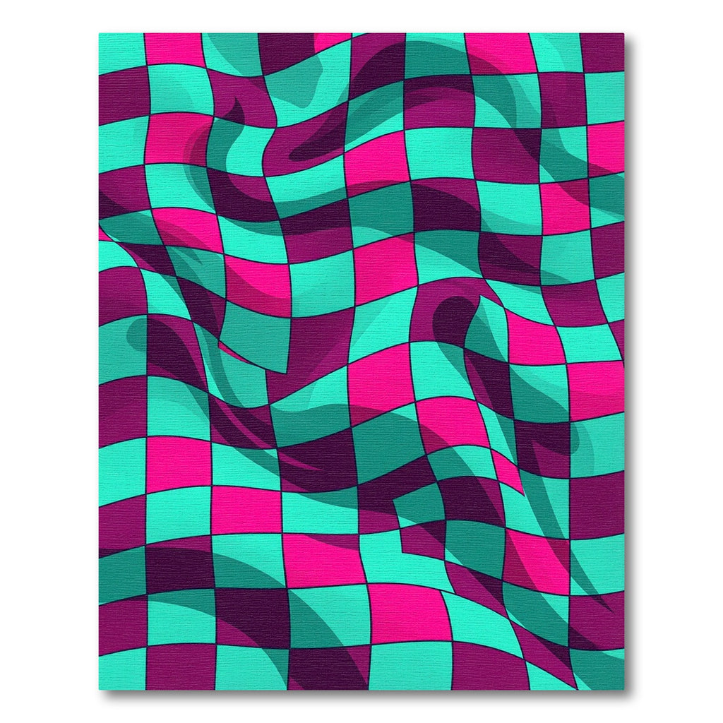 Vibrant Neon Wavy Checkered Warp Rug