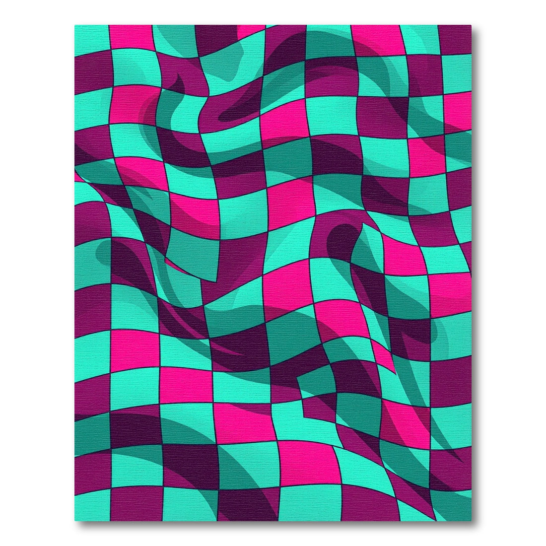 Vibrant Neon Wavy Checkered Warp Rug