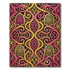 Ornate Pink and Gold Swirl Scroll Rug