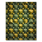 Golden Olive Cubes Geometric Illusion Rug
