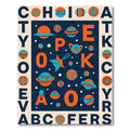 Retro Space Alphabet Orange Teal Rug