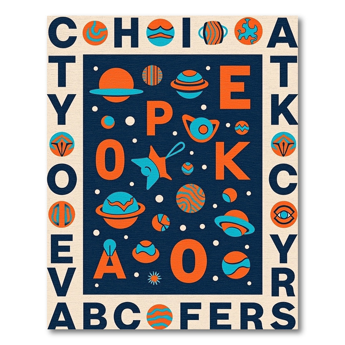 Retro Space Alphabet Orange Teal Rug