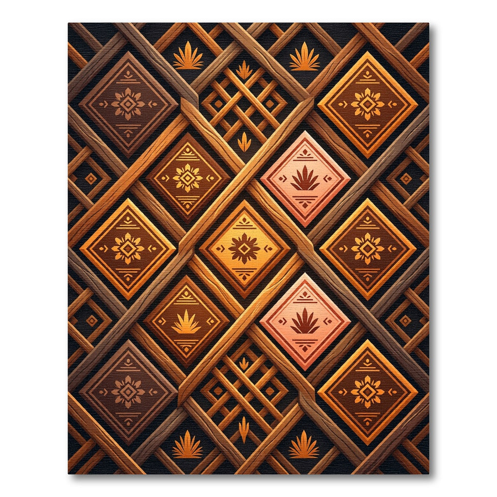Earthy Geometric Lattice Diamond Amber Rug