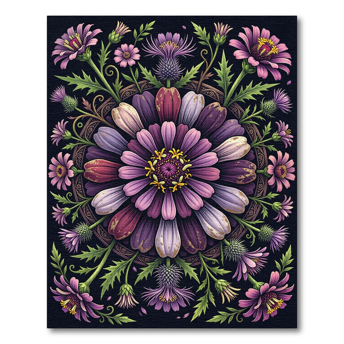 Elegant Purple Botanical Mandala Floral Rug