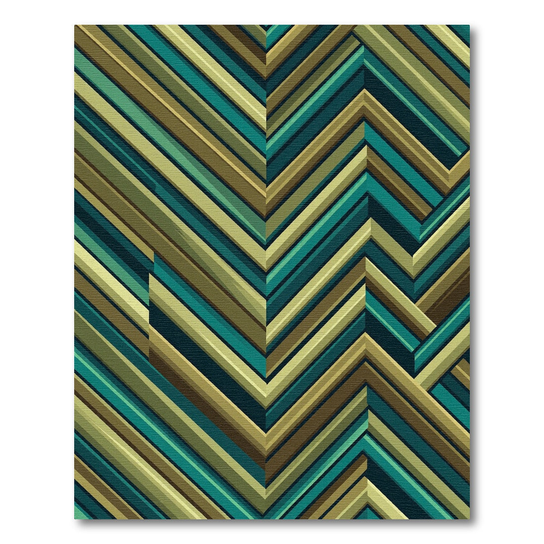 Modern Teal and Gold Chevron Rug