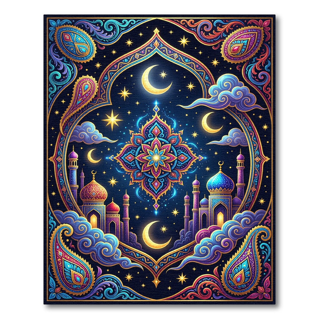 Celestial Midnight Mosque Mandala Tapestry Rug