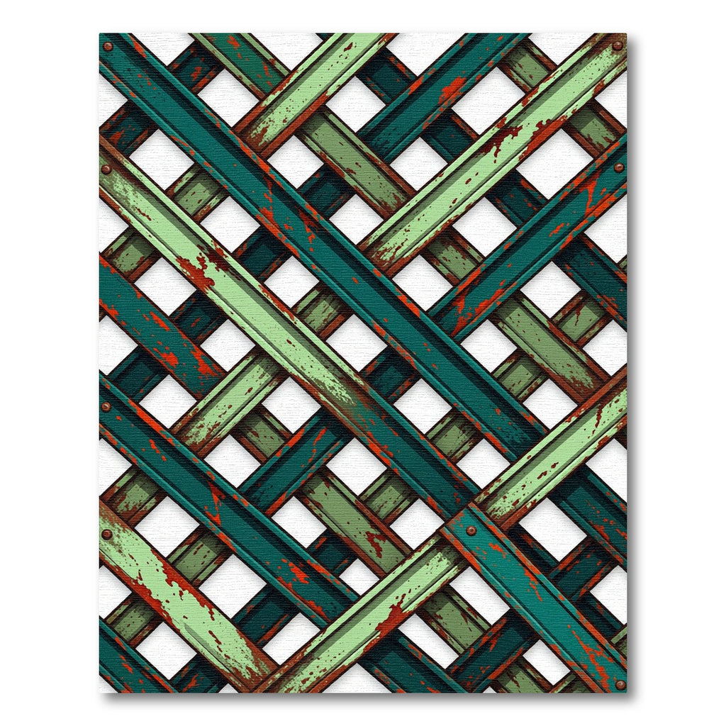 Green Distressed Lattice Weave Rug