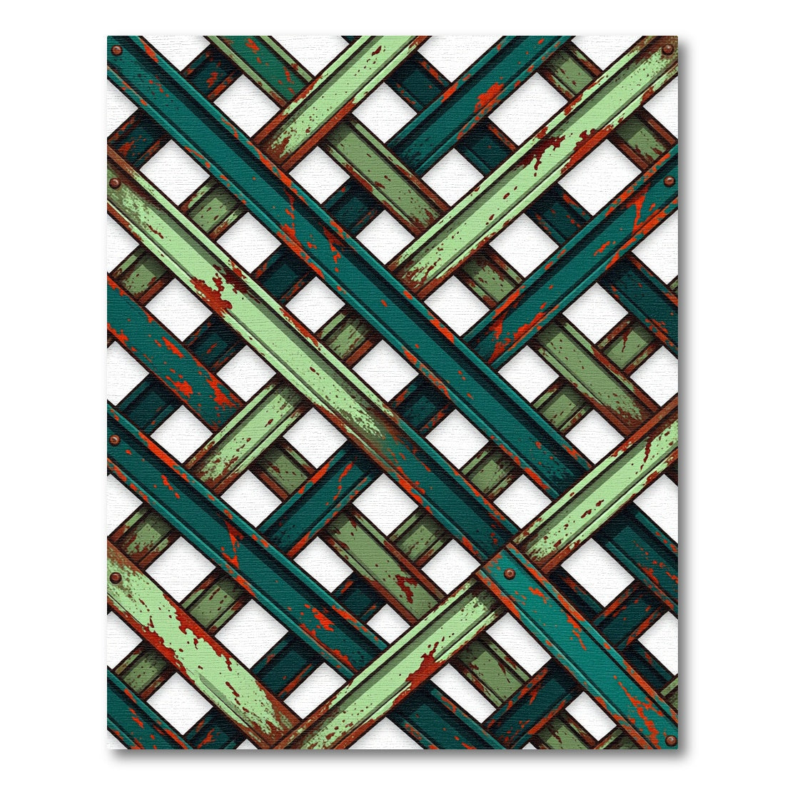 Green Distressed Lattice Weave Rug