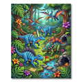 Vibrant Tropical Dinosaur Jungle Scene Rug