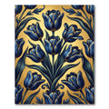 Elegant Blue Tulip Golden Botanical Arrangement Rug