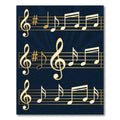 Golden Musical Notes on Navy Blue Rug