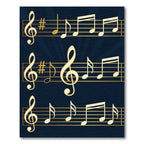 Golden Musical Notes on Navy Blue Rug